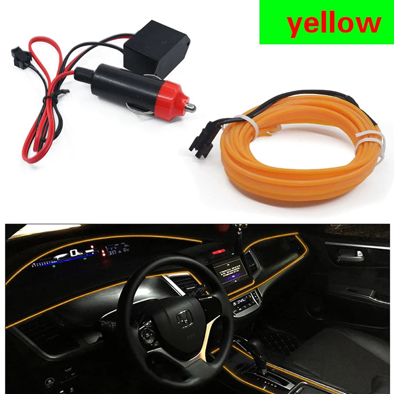 LED Car Ambient Lamp Car Interior Decoration Light Cold Light Strips  Waterproof Dashboard Console Lamp1/2/3/4/5M 12V Universal