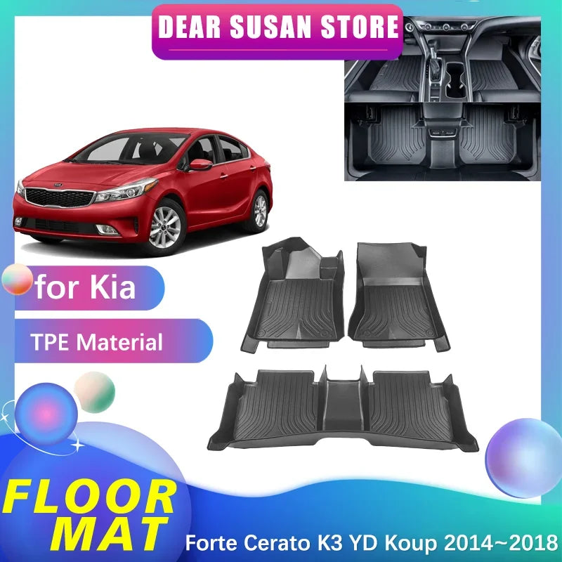 Car Floor Mat for Kia Forte Cerato K3 YD Koup Sedan 2014~2018 2015 2016 Foot TPE Liner Carpet Pad Custom Cover Rug Accessories