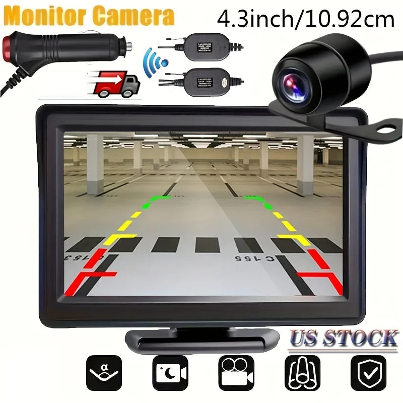 Wireless 4.3Inch Car Rear View Monitor LCD Video Parking Display for Vehicle Truck Van RV Reversing Backup Camera