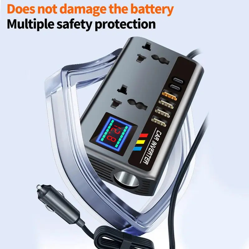 Car Inverter Outlet Car Converter 12V/24V to 220V Fast Charging Ports Portable Automotive Charger Inverter 3 USB Ports
