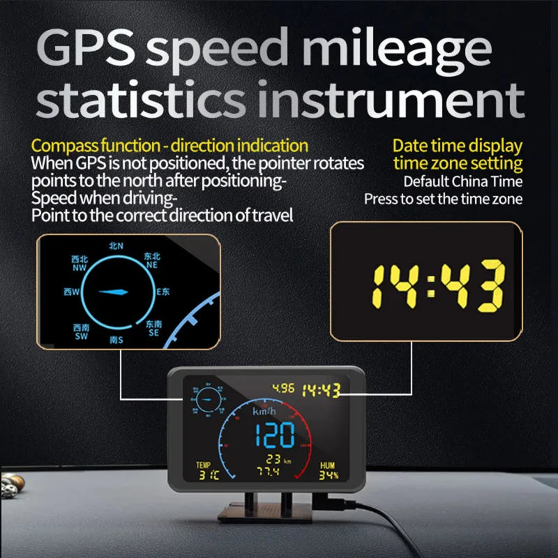Digital GPS Speedometer Odometer 4.7 inch LCD Display HUD Display with Over Speeding Alarm for All 5-24V Vehicle head up Display