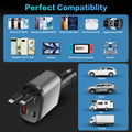 4-in-1 Vehicle Charger, 36 Watt Fast Charging, Retractable Cable, 2 USB Ports, Compatible with All Vehicles