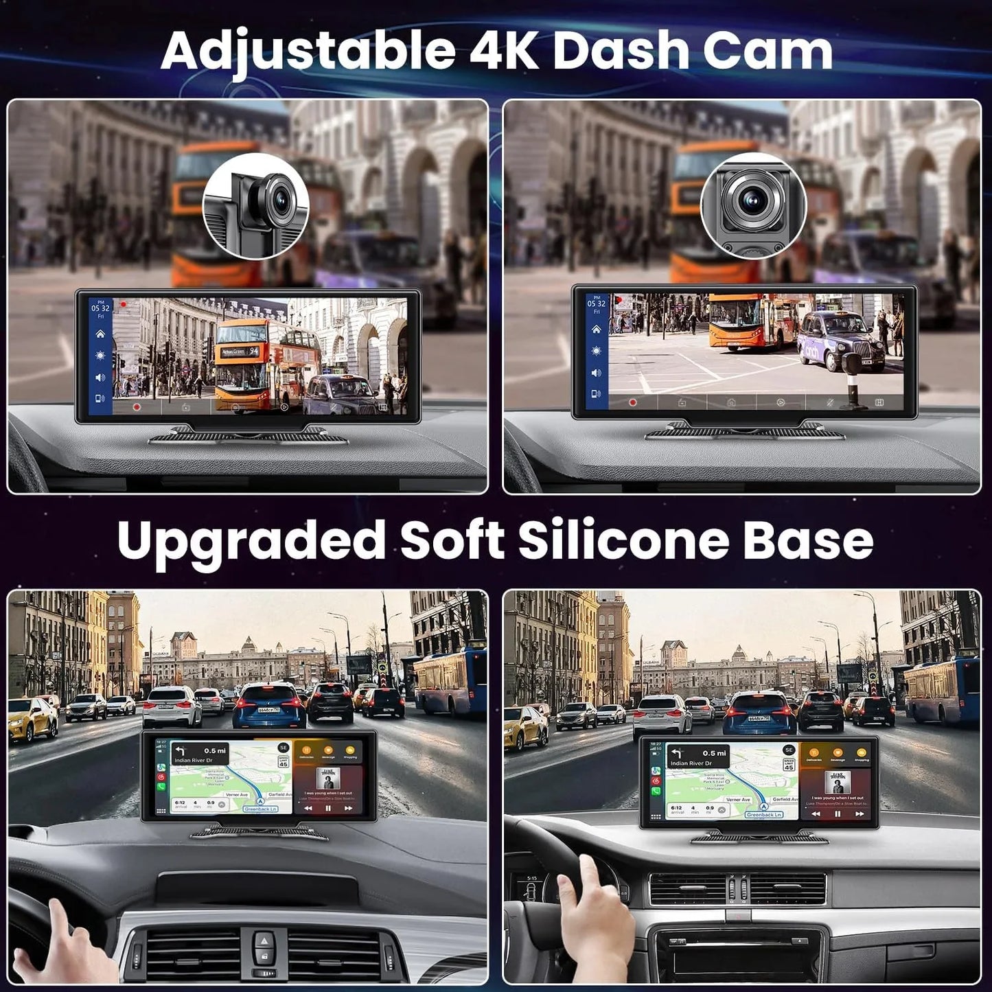 10.26" Wireless Carplay & Android Auto 4K Dash DVR Cam Smart Screen Dashboard Video Recorder Rearview Camera BT Mirror Monitor