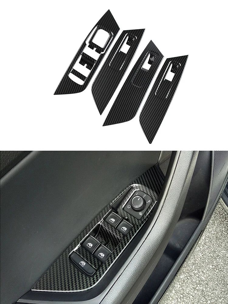 For Skoda Kodiaq 2018 2019 2020 2021 2022 Car Accessories Interior Trim Window Lifting Control Carbon Fiber Style Cover