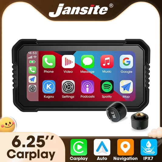 Srnubi 6.25'' Portable Digital Motorcycle Dashboard CarPlay Android Auto GPS for Moto Navigation Display Screen IPX7 Waterproof