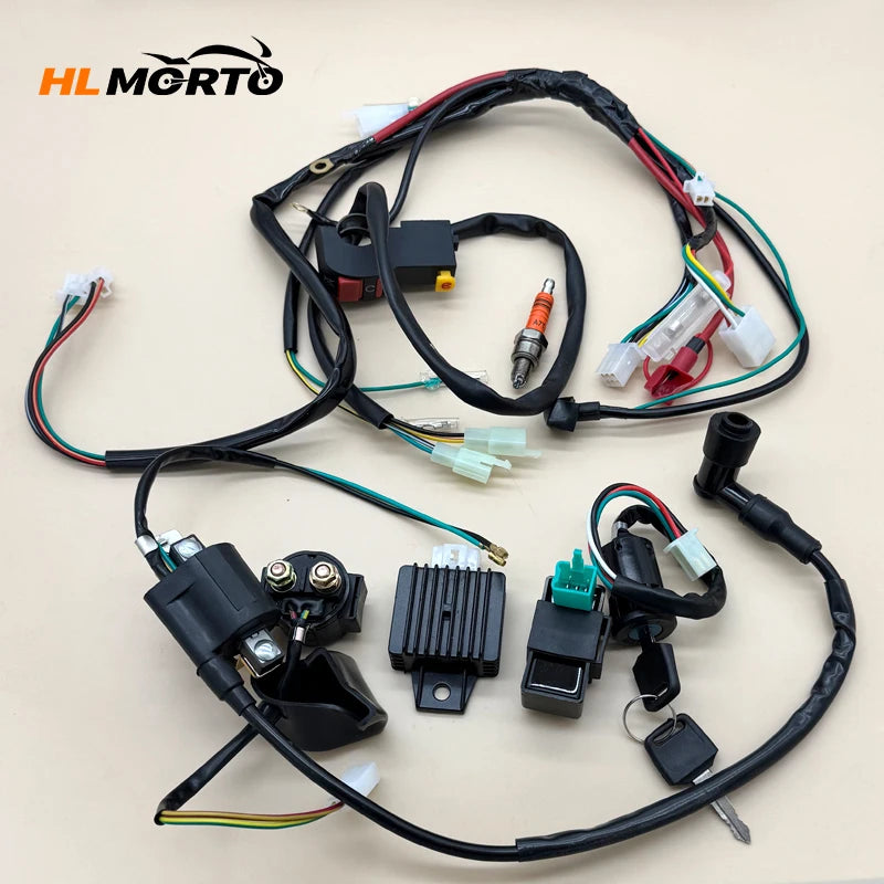 Arnés de cableado eléctrico para motocicleta, kit de bujías CDI de encendido para scooters, motos de cross, quads y ATV de 50, 70, 90 cc, 110 cc y 125 cc.