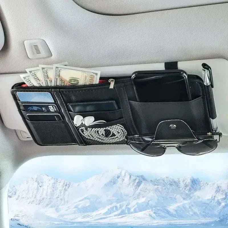 Car Sun Visor Organizer Multi-Pocket Auto Interior Accessories Pocket Organizer Car Document Storage Pouch Pen Holder
