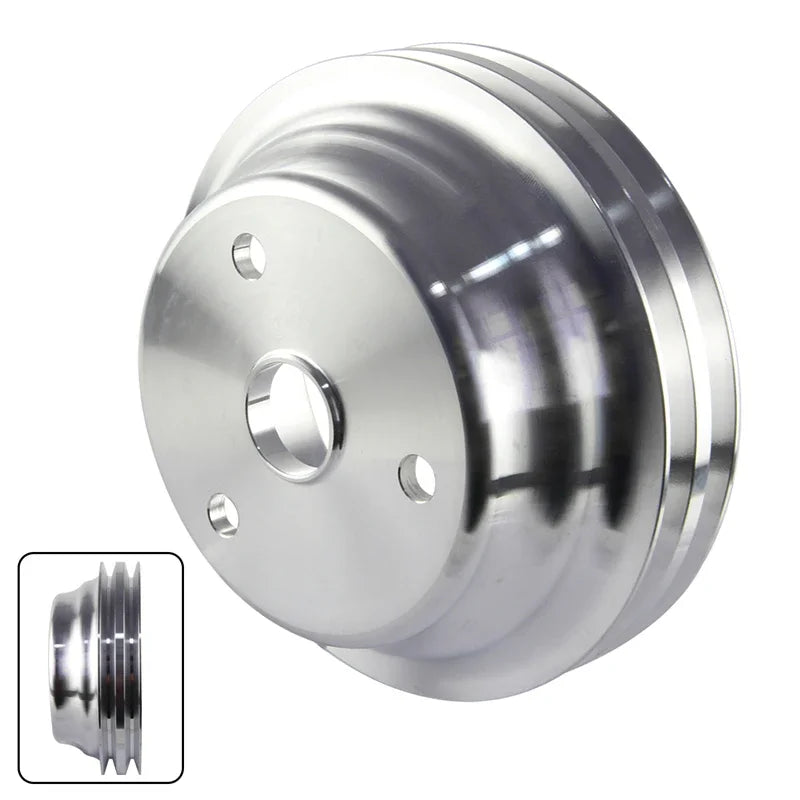 Crankshaft Pulley Aluminum Fit for Small Block Chevy 2 Groove LWP Long Water Pump for  350 Crank
