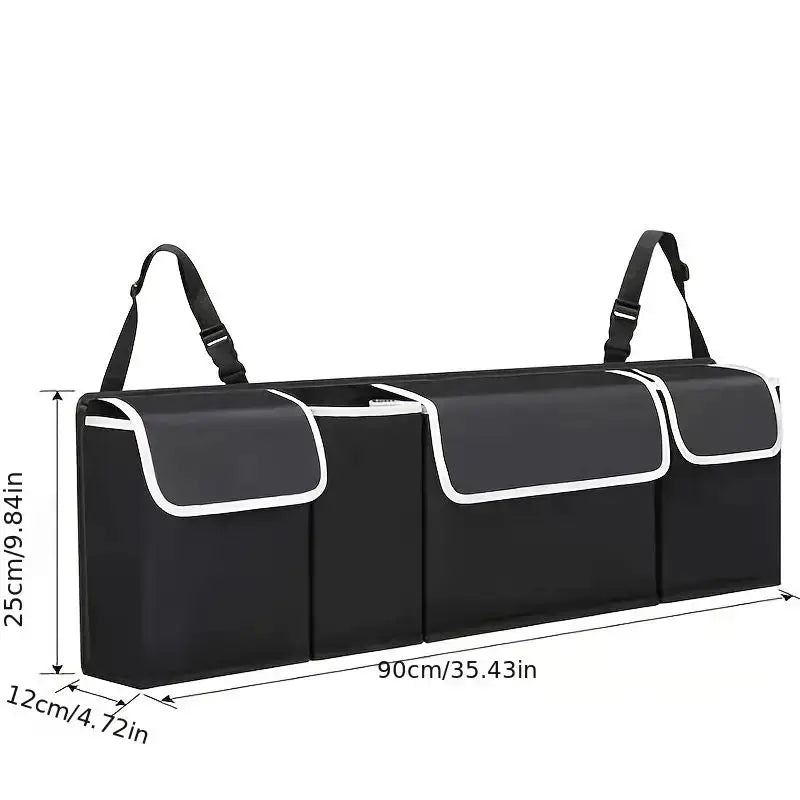 Car Trunk Organizer, Backseat Hanging Large Storage with Adjustable Straps, Waterproof Collapsible Cargo Bag with 4 Pockets