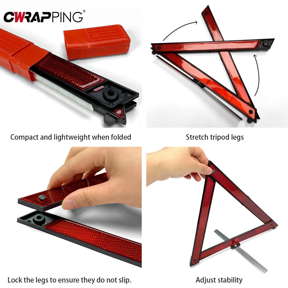 Car Emergency Breakdown Safety Warning Reflective Tripod Foldable Triangle Reflector Sign for Trailer Truck RV Car Accessories