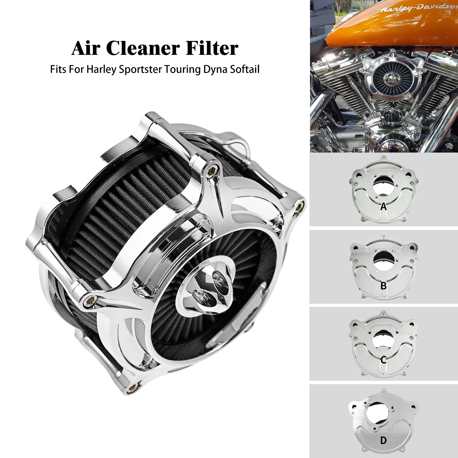 Motorcycle Air Cleaner Intake Filter For Harley Sportster 883 1200 XL Iron Touring Road King Street Glide Softail Dyna Fatboy