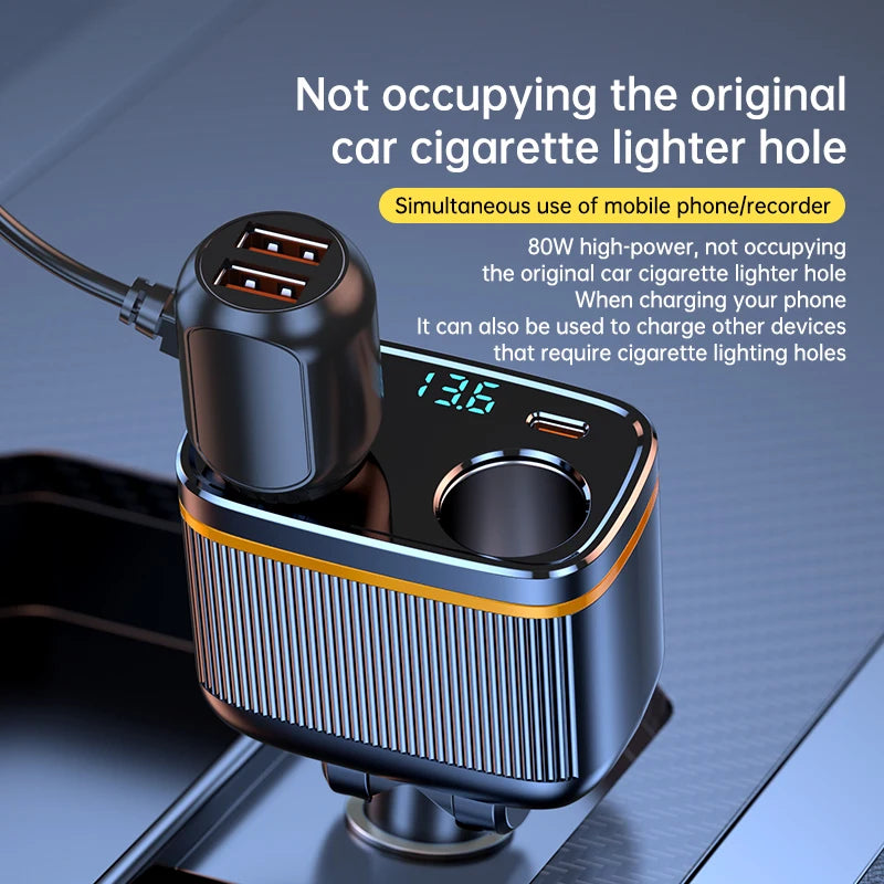 Car Charger 145W Dual USB Ports Type C PD Fast Charge Adapter For Xiaomi Huawei Phone Charger Car Socket Cigarette Lighte