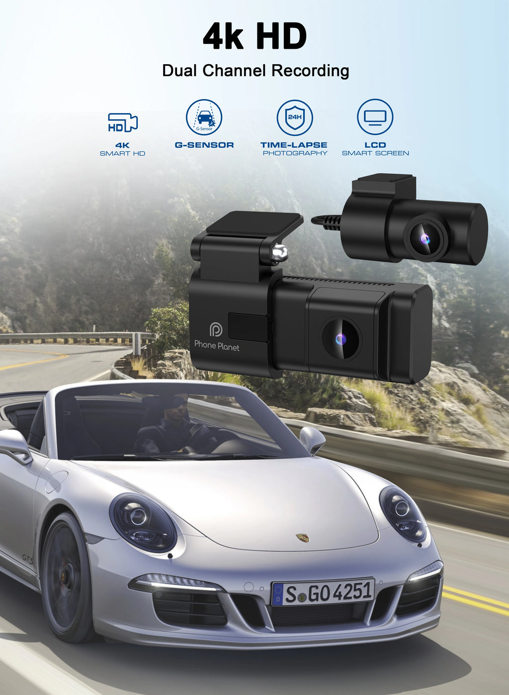 Smart Dash Cam 4K UHD Recording Car Camera DVR Night Vision Video Recorder WDR G sensor 140 Wide-Angle Suppot Large Memory