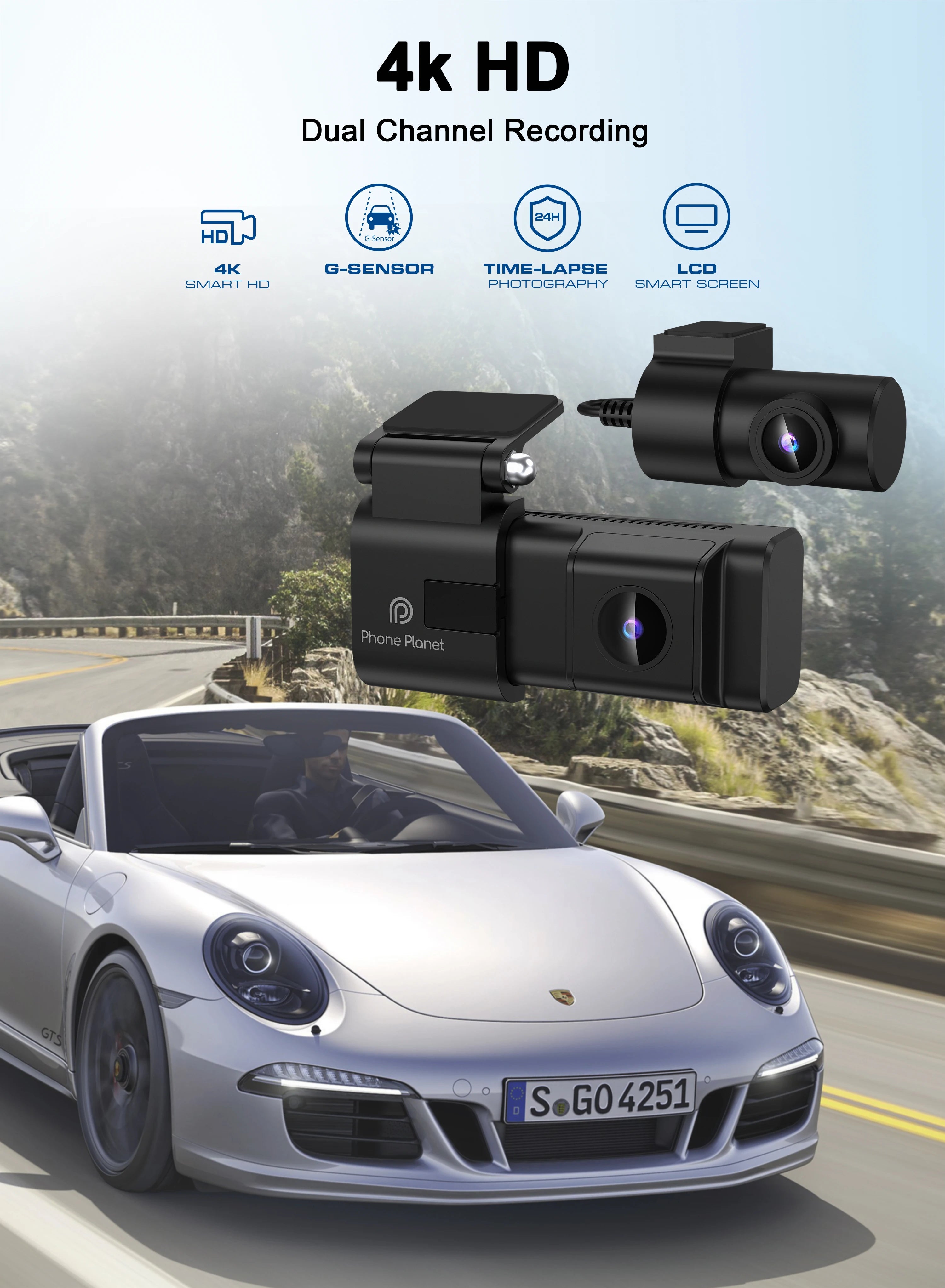 Smart Dash Cam 4K UHD Recording Car Camera DVR Night Vision Video Recorder WDR G sensor 140 Wide-Angle Suppot Large Memory