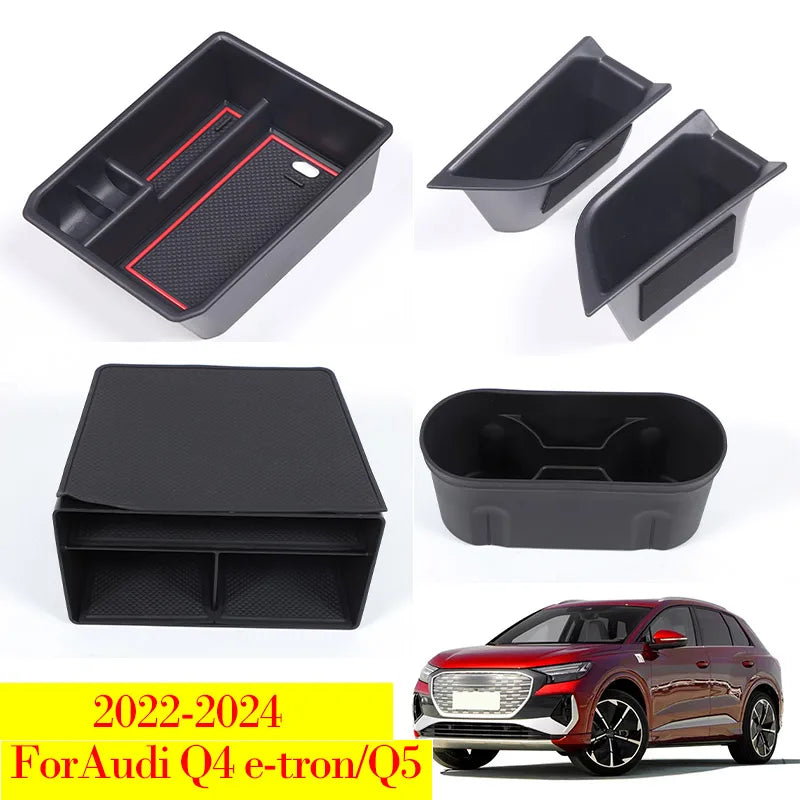 For Audi Q4 e-tron/Q5 2022-2024 Interior Organizer Storage Box Armrest Central Console Tidy Stowing Auto Accessories