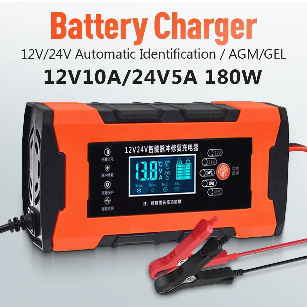 Car Battery Charger 12V 10A Pulse Repair LCD Display Smart Fast Charge Car and Motorcycle Battery Charging Device Car Accesorry