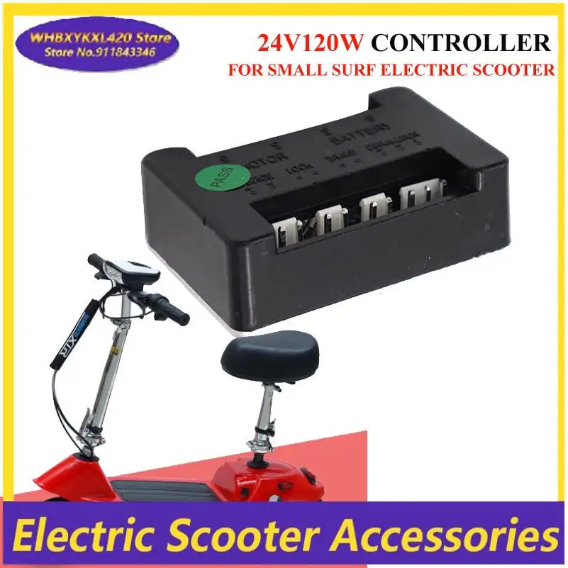 Controlador de scooter eléctrico DC 24 V 120 W, controlador de motor eléctrico con escobillas, pieza de scooter eléctrico con cable de carga y cable LED/interruptor.