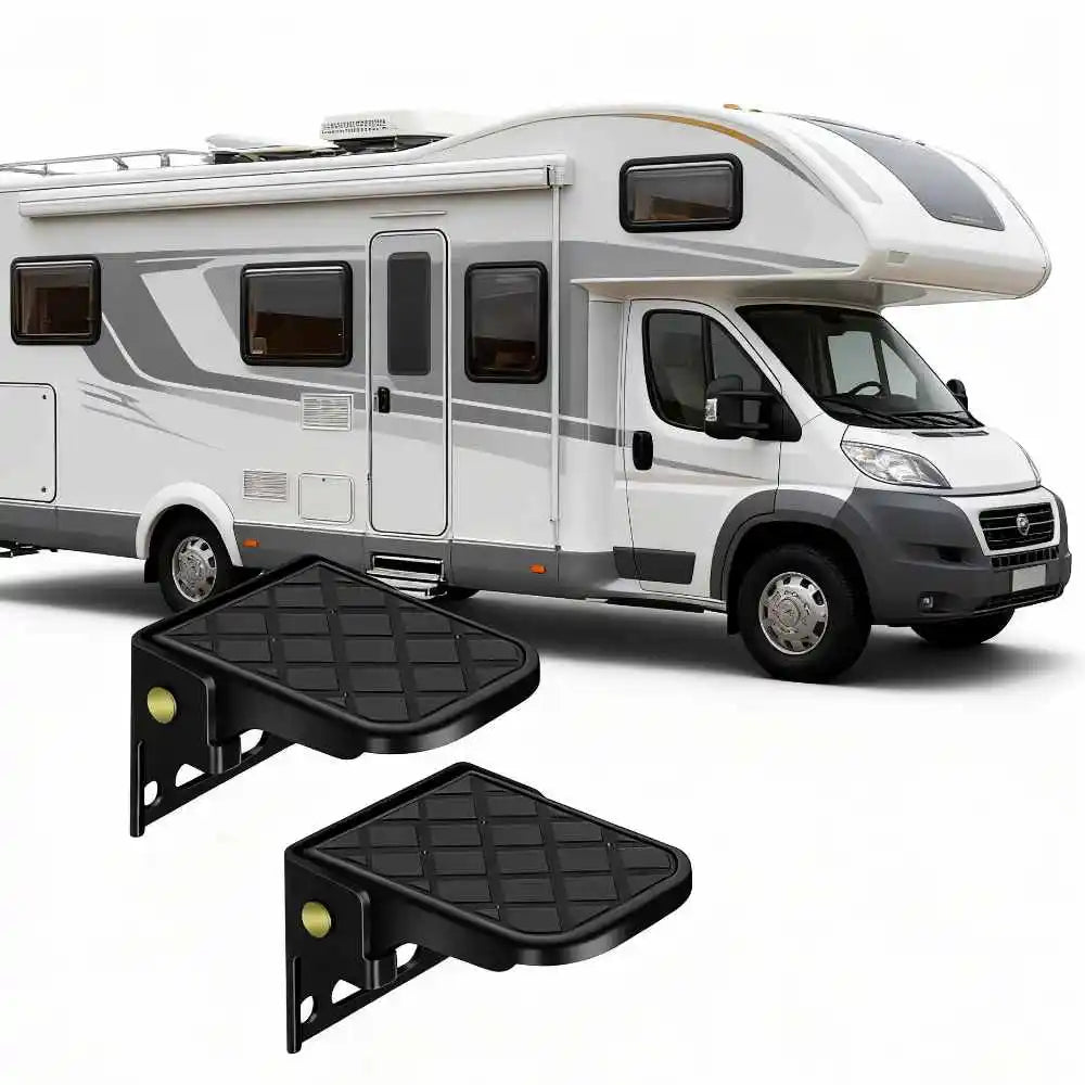 2PC Folding Truck Step with Anti-Slip Surface Adjustable Tailgate Ladder for RV Campers Dump Trailer Safety Foot Accessories