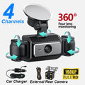 4 Channel Mini Dash Cam Car Camera 360° Front Left Right Rear View Car DVR Video Recorder G-Sensor Night Vision & Loop Recording
