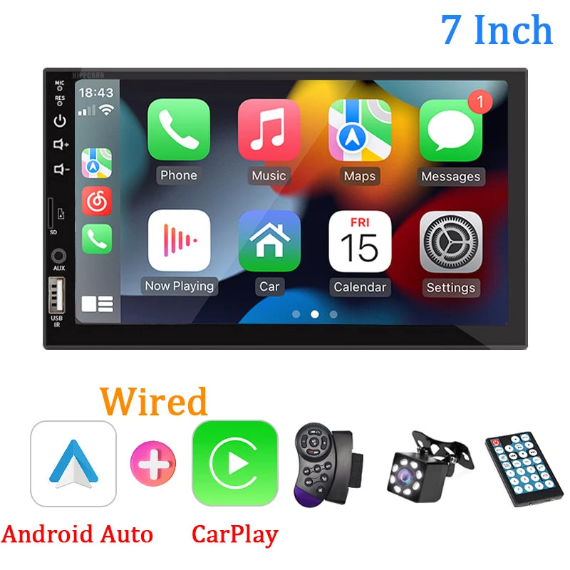 7“ Car Radio 1 Din Multimedia Player With Android Auto Carplay HD Touch Screen FM AUX Input Bluetooth MirrorLink Autoradio