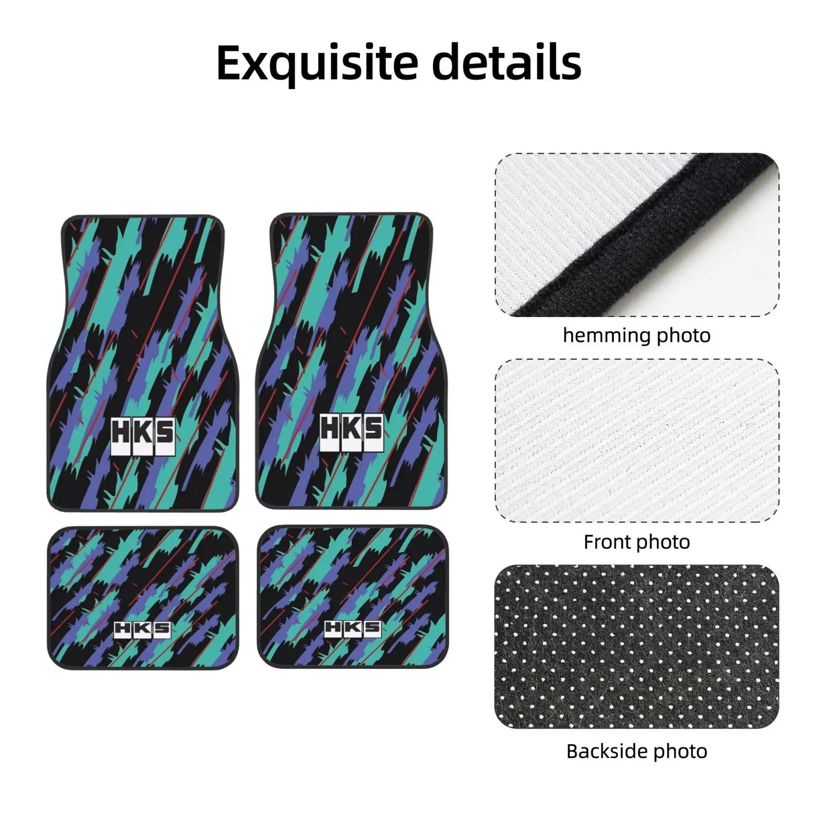 Fashion HKS Retro Pattern Car Floor Mats Durable Car Carpet Mat Set of 4pcs with Anti-Slip Backing Fit for SUV Trucks