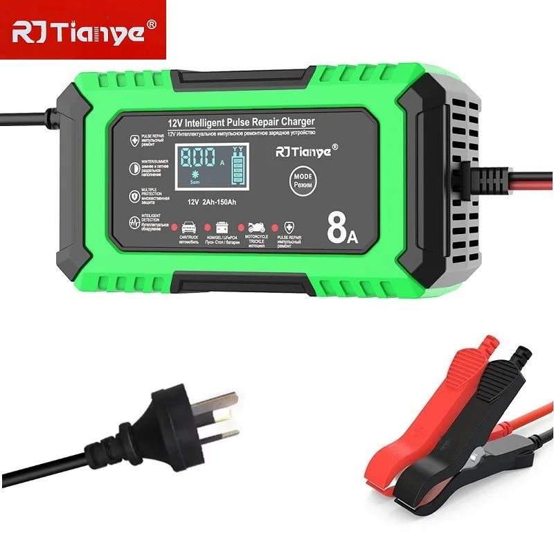 AU plug Car Battery Charger 12V 8A  Car and Motorcycle Battery Charging Device  Lead-acid Battery Smart Repair LCD Display