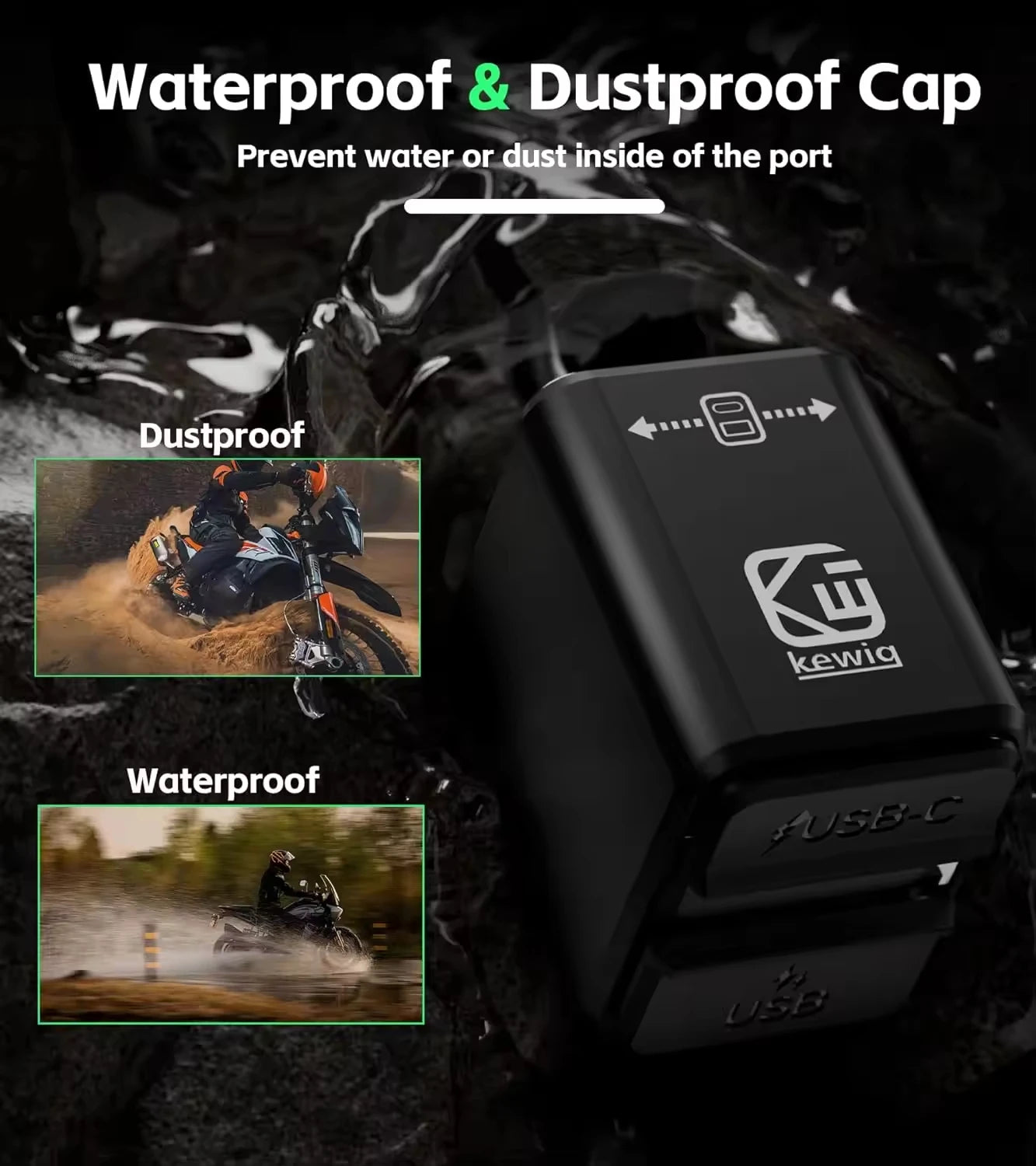 Motorcycle USB Charger 100W Fast Two-Way Charging Dual PD Type C & QC 3.0 Motorcycle Charger with Voltmeter Waterproof