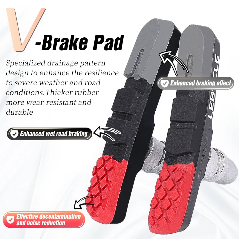 LEBYCLE MTB Road Bicycle V-Brake Pads Bike Brake Shoes 70mm 73mm Threaded For Linear Pull Brakes All weathers Low Noise