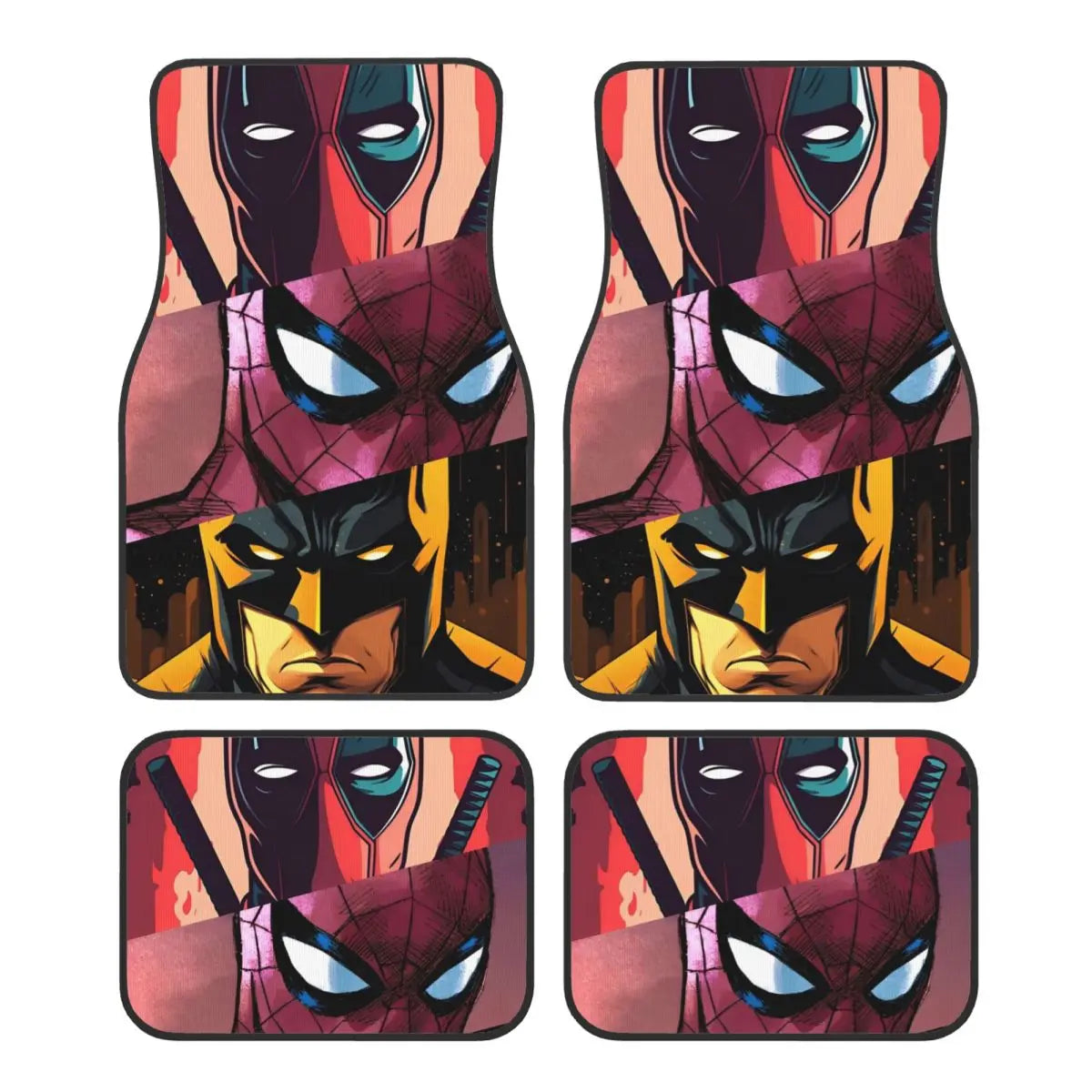 Deadpool Superhero Comics Car Floor Mats Carpet Set of 4 Anti-Slip Universal Automotive Floor Mat Fit for Vans SUV