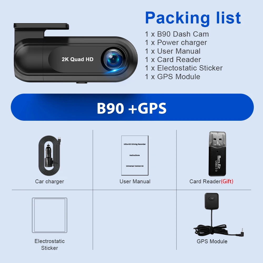 Hidden Dash Cam 2K Car Video Recorder HD Night Vision APP Control Support GPS Parking Monitoring Driving Recorder
