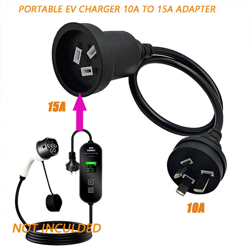 Adaptador de carga de 15 A a 10 A, 20 cm, portátil, para vehículos eléctricos, con enchufe australiano duradero.