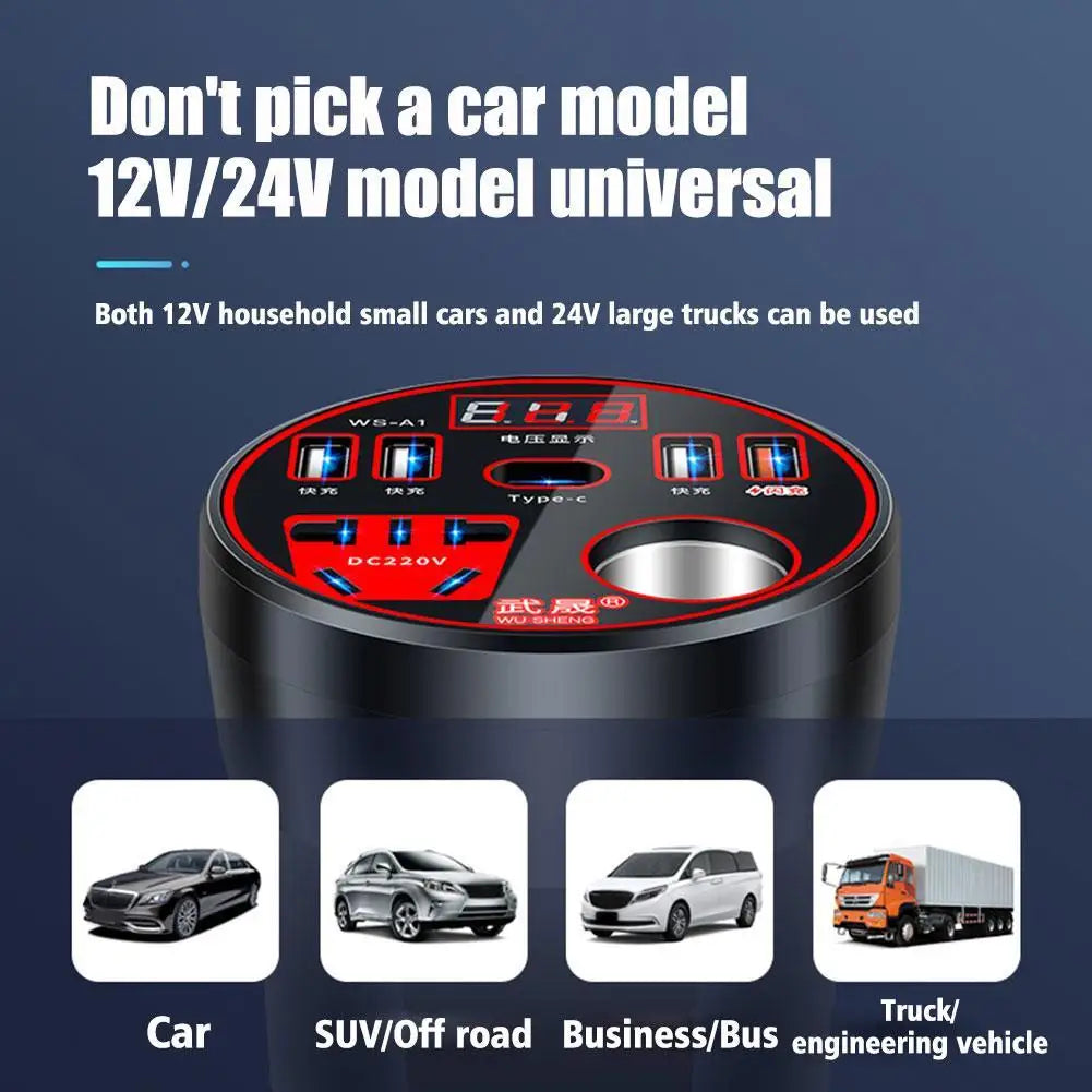 200W Multi-function Car Power Inverter 12V/24V To 220V Converter Led Display Charger Socket Fast Charging Car Accessories
