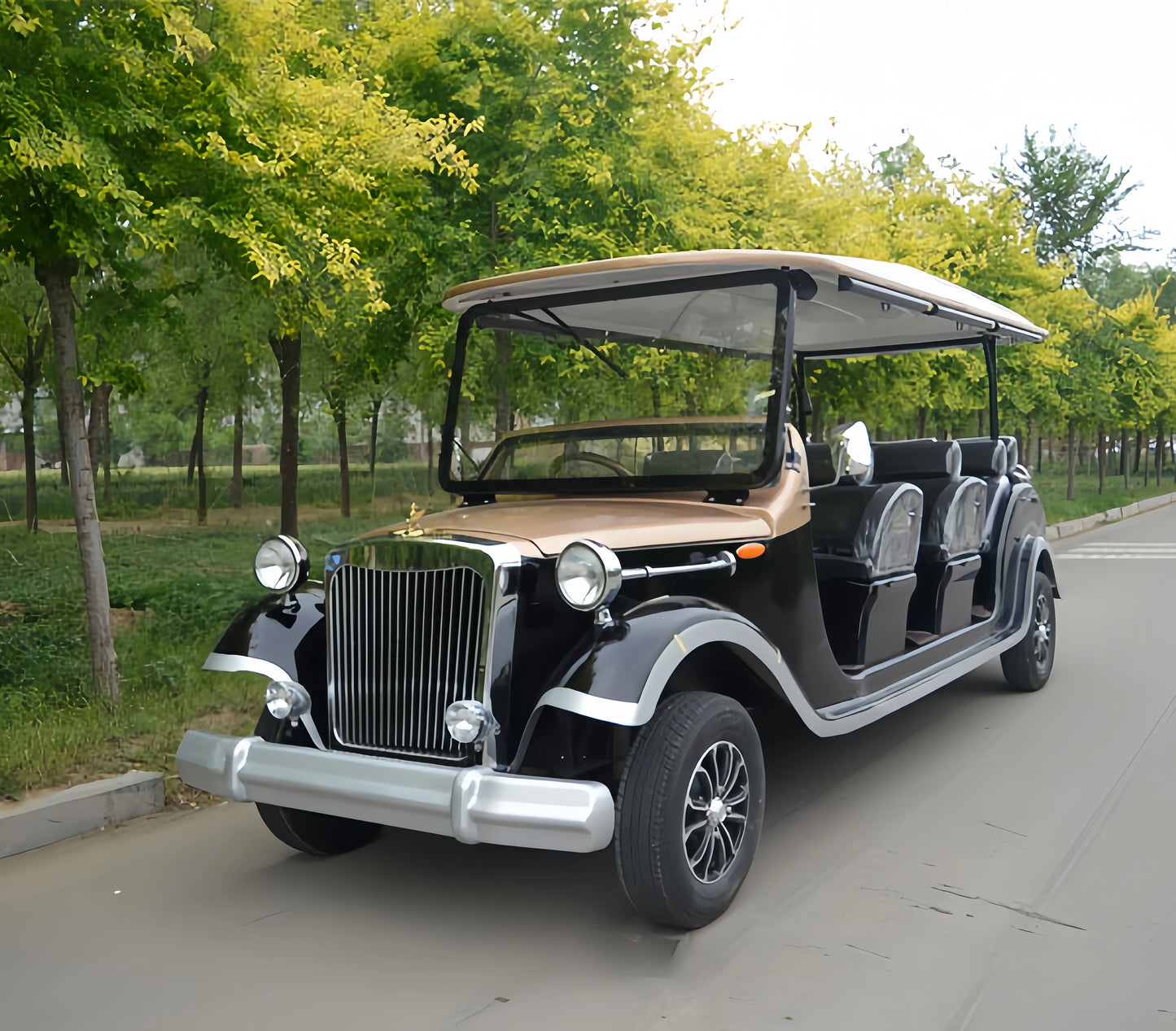 Electric vintage car, 8-seater retro car, sightseeing bus, three row 5+3-seater classic car wholesale