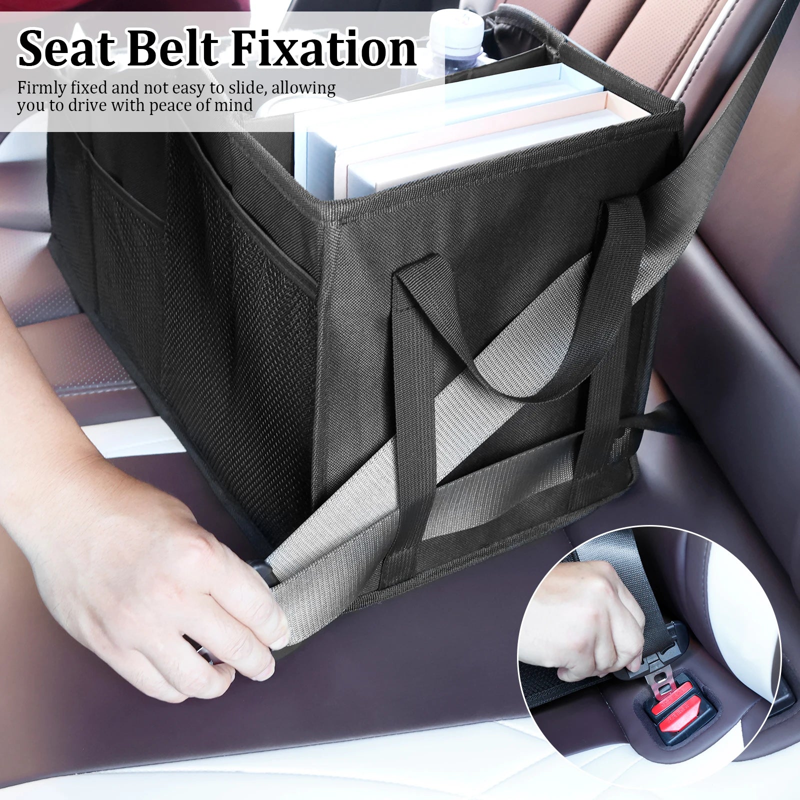 Car Seat Caddy Organiser Large Capacity Foldable Passenger Seat Storage Organizer With 4 Compartment for Automotive Home Office