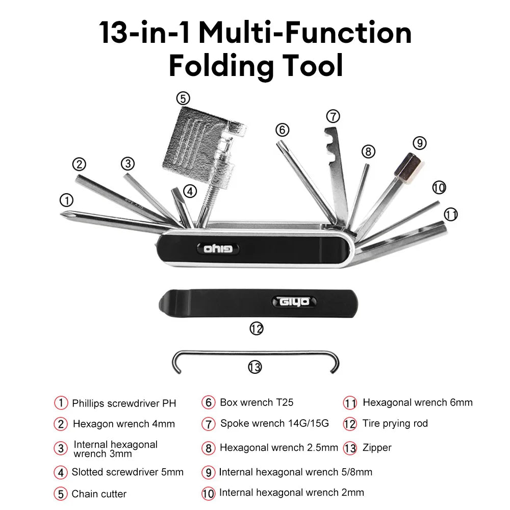 13 in 1 Bicycle Repair Tools Kit Portable MTB Road Bike Maintenance Tool Set Hex Spoke Screwdrivers Tyre Lever Allen Wrench