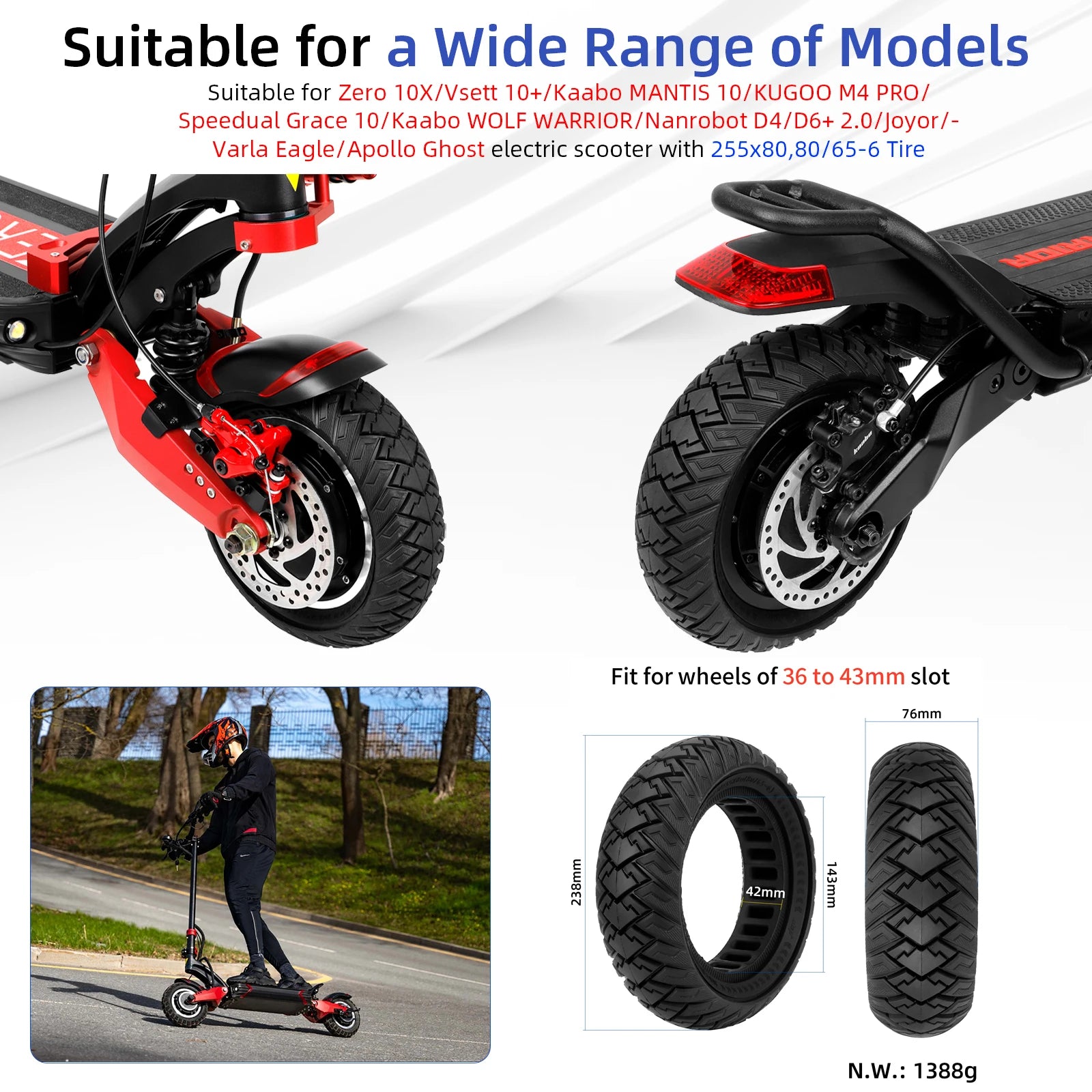 Ulip 10Inch 10x3 Off-Road Solid Tires 255x80(80/65-6) Puncture-proof Tyres For Zero 10x/Dualtron/KaaboKugoo/Inokim/Joyor Scooter