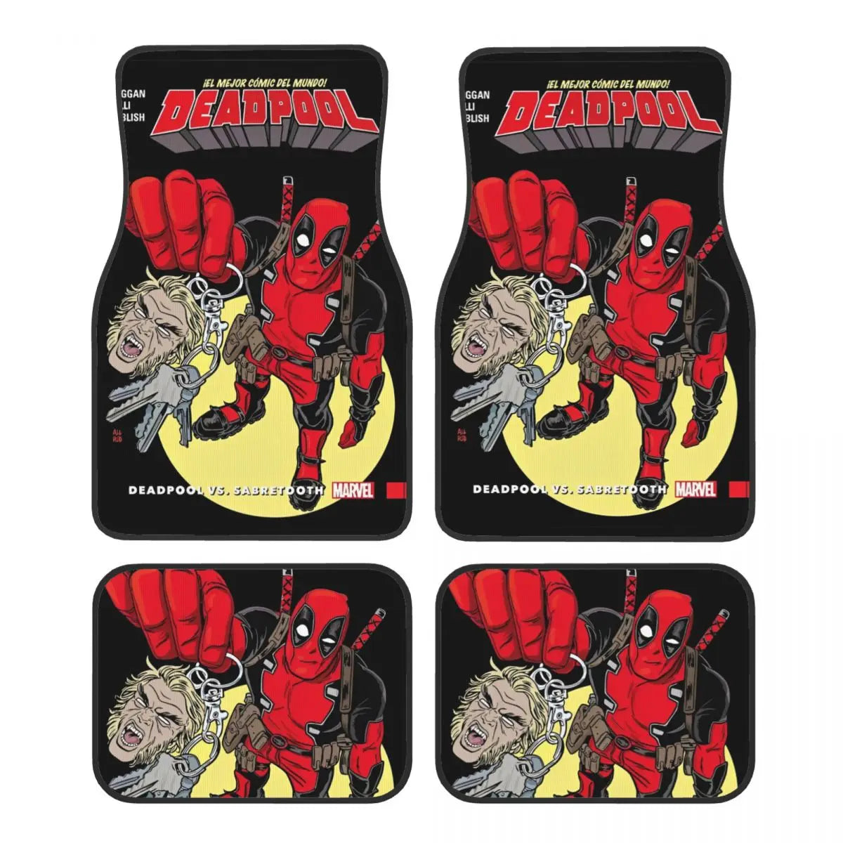 Deadpool Superhero Comics Car Floor Mats Carpet Set of 4 Anti-Slip Universal Automotive Floor Mat Fit for Vans SUV