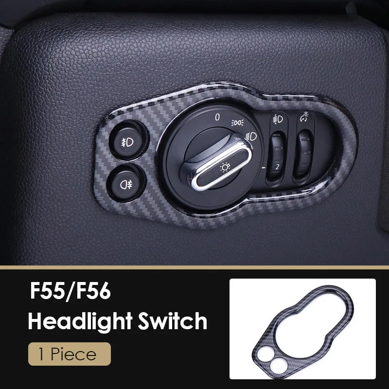 AMBERMILE for Mini Cooper F56 Accessories Car Interior Carbon Fiber Texture Console Air Outlet Door Speaker Handle Cover Trim
