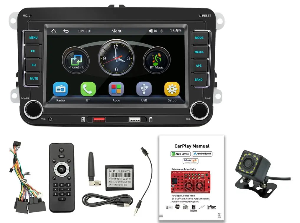 7" 2 Din HD Car Media Video RDS Airplay Car Radio Wireless CarPlay Android Auto Stereo Audio For VW/Seat/Skoda/Passat/Golf/Polo