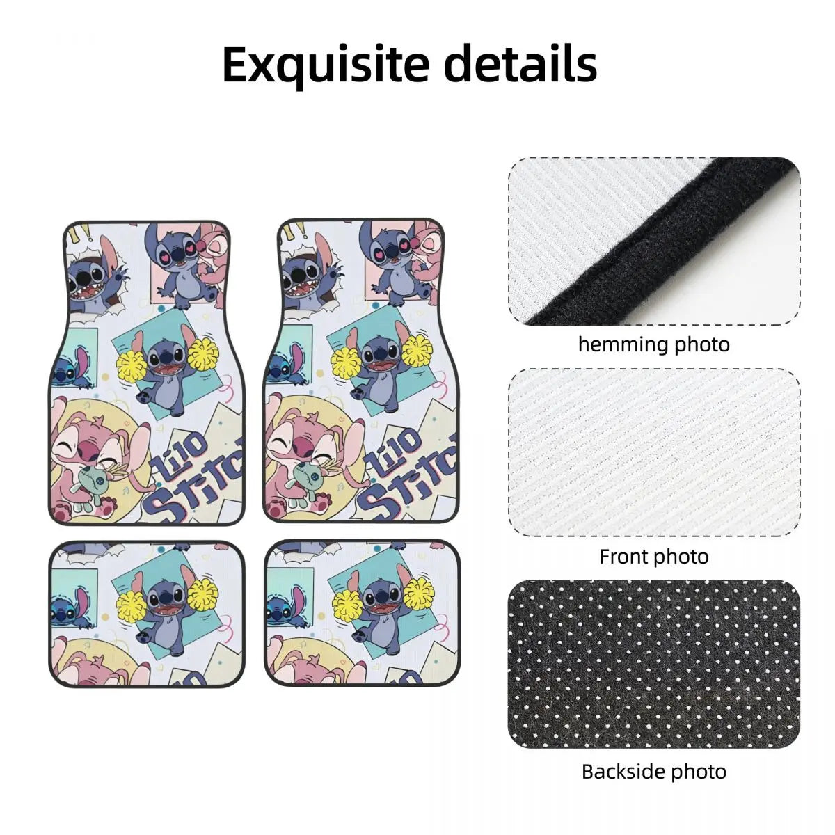 Stitch Car Floor Mats Carpet Set of 4 Anti-Slip Universal Automotive Floor Mat Fit for Sedans Cars