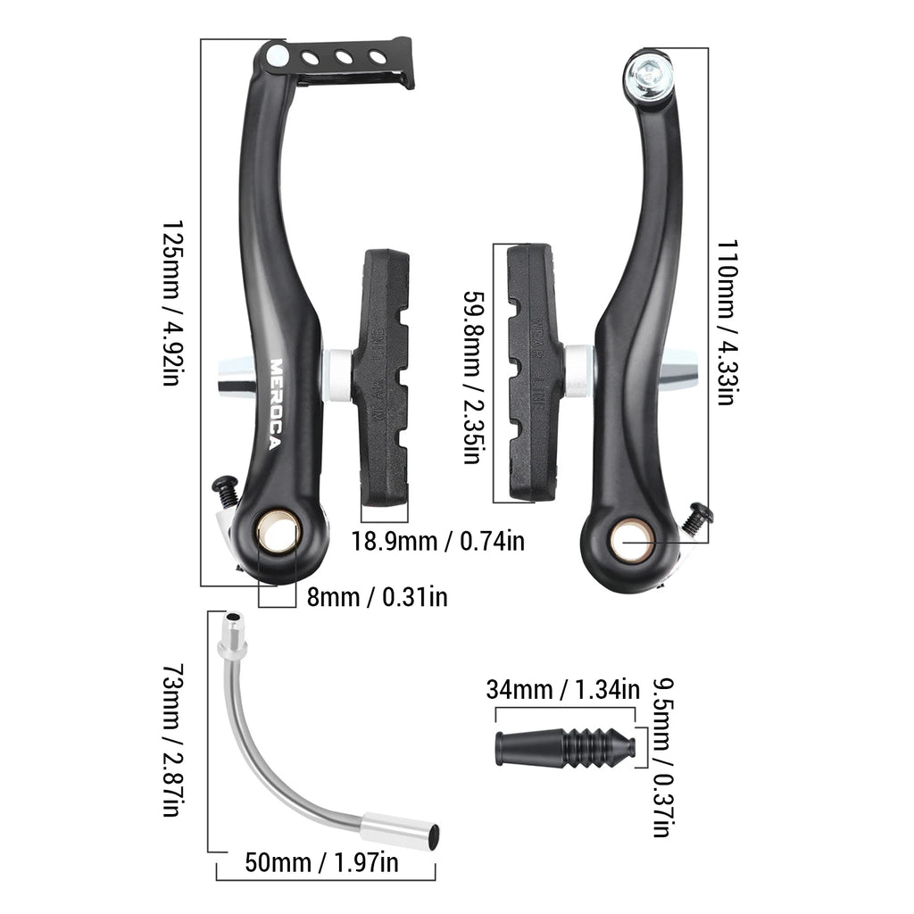 V Brake Set Bike Brakes High Clear V Brakes Mountain Bike Aluminium Alloy Brake Arms Stainless Steel Guides 110mm Length