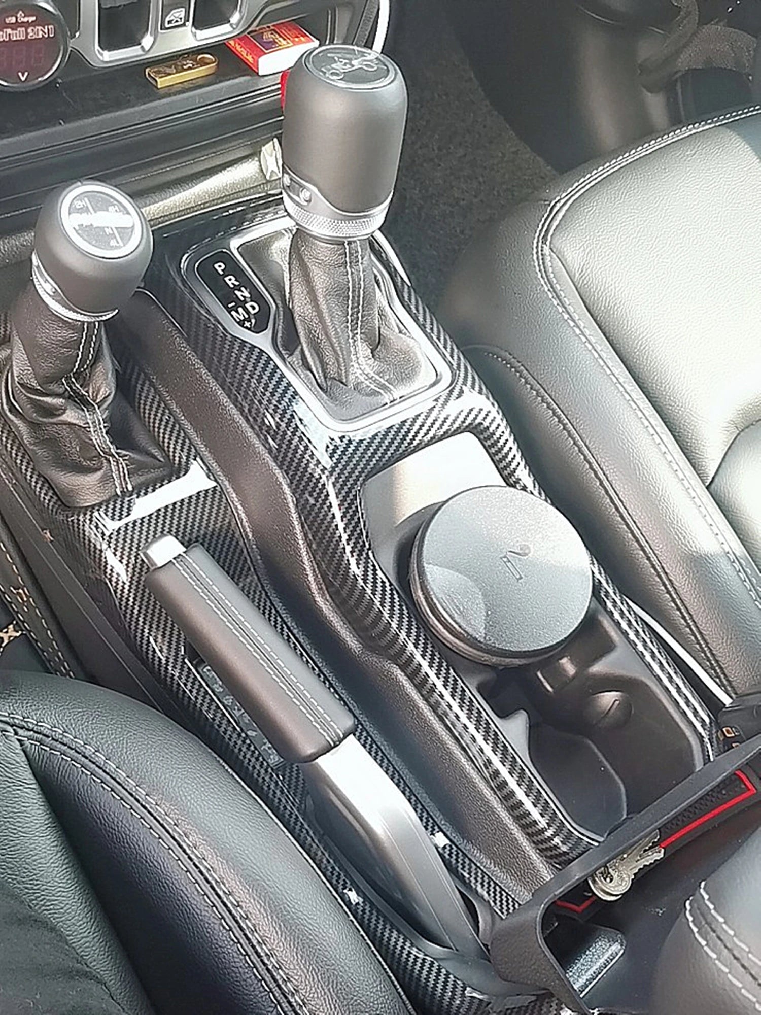 for Jeep Wrangler JL 2018-2023 Interior Accessories 4 Wheel Drive Emergency Brake Trim 4WD Decorative Cover Carbon Fiber Look