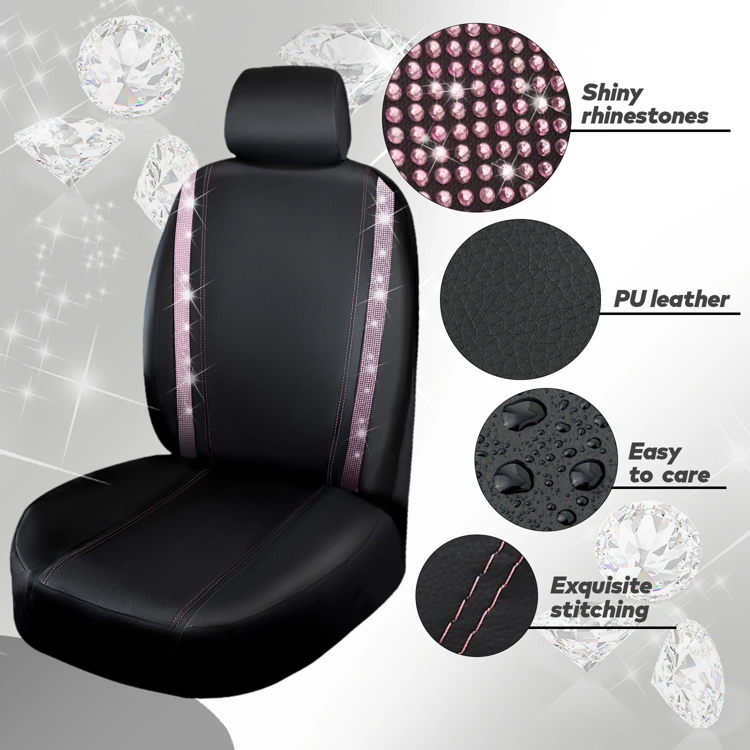 Pink Rhinestone Bling Car Seat Covers Universal Car Seat Protector Covers Auto Seat Cover Car Interior Accessories