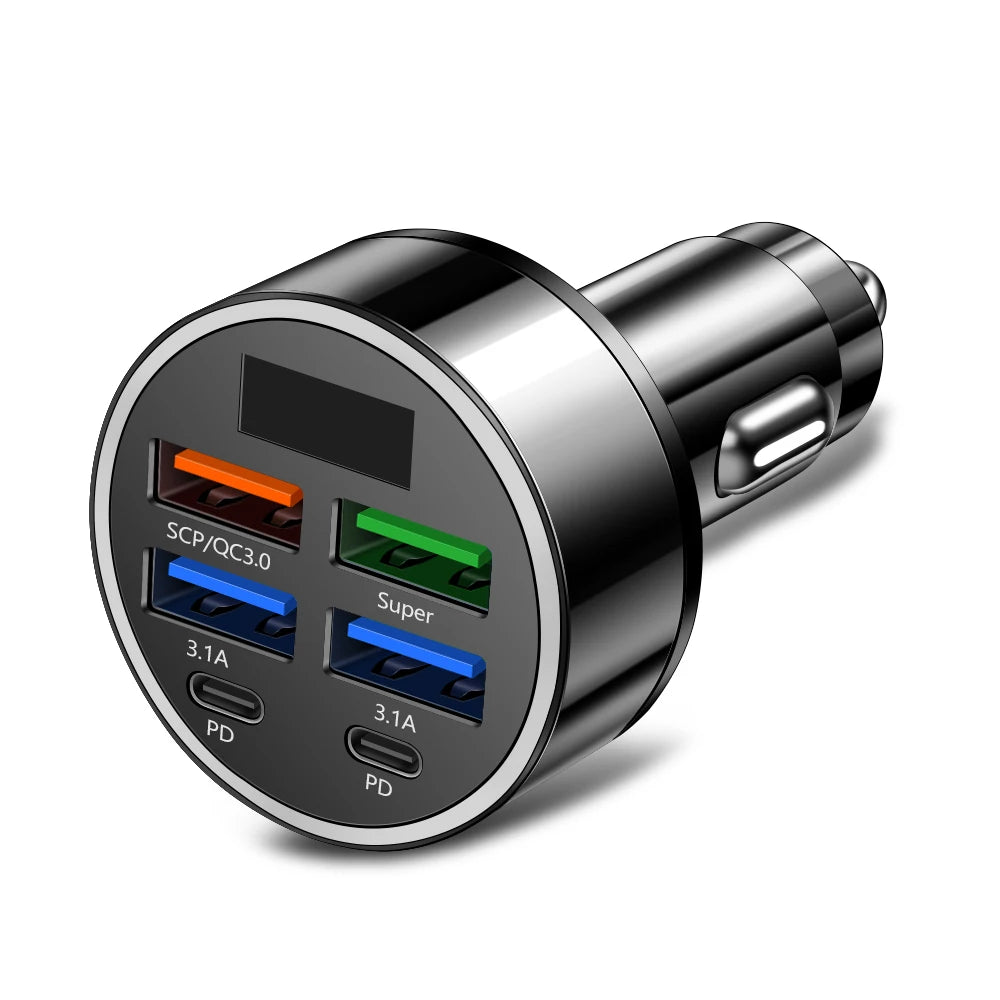 Car Charger 100W Support Super Fast Charging 6 In 1 Multi-port Voltage Car With Vehicle Digital Display Mobile car Phone Charger