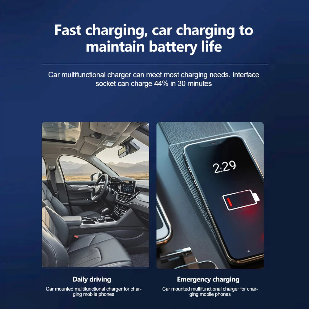 KEBIDUMEI 5-IN-1 Retractable Car Charger USB Type-C Power Adapter Fast Charging Voltage Display Phone Chargers Auto Accessories