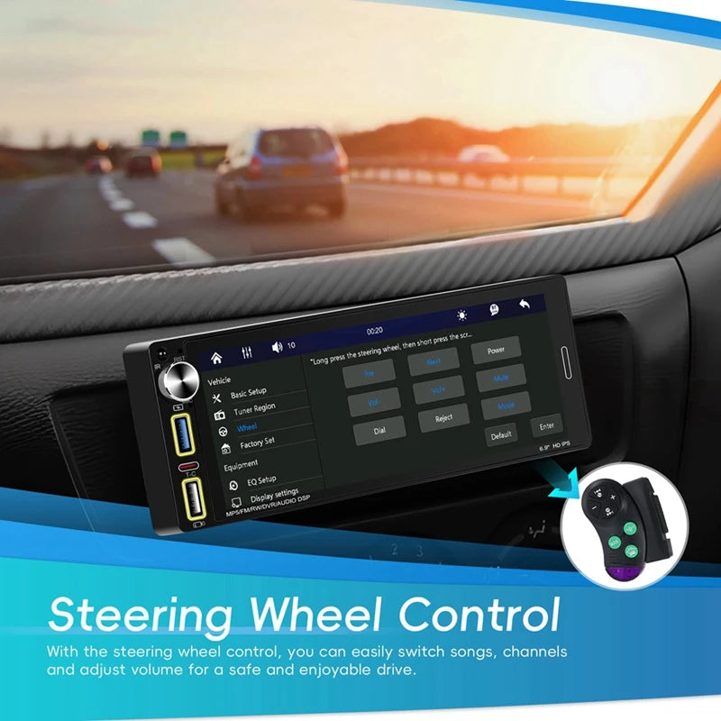 Single Din Car Stereo With Carplay Android Auto, 6.9 Inch IPS Touch Screen Car Radio Bluetooth FM AM USB SWC