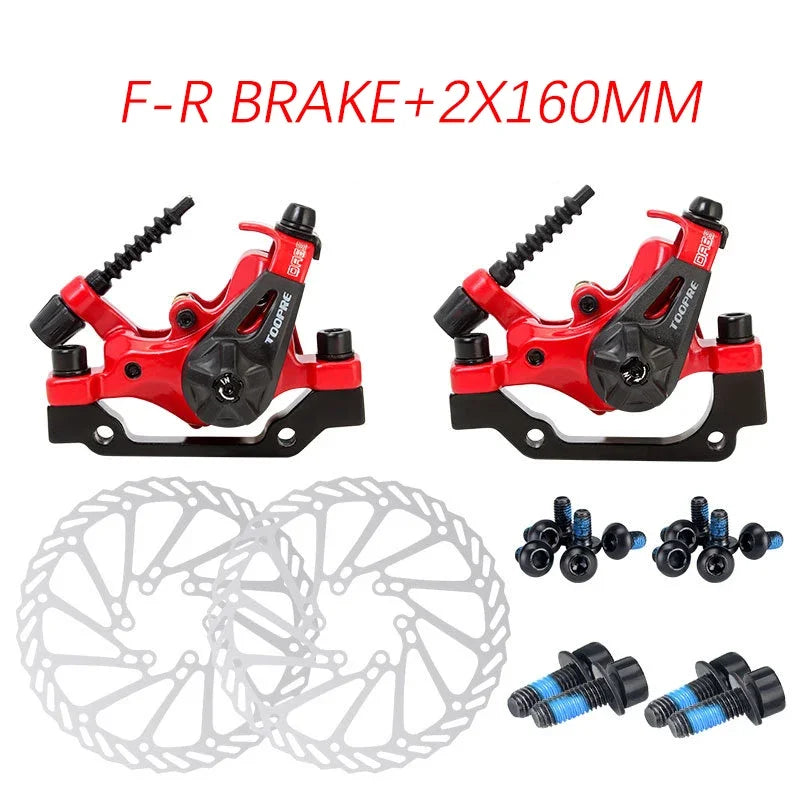 Frenos de disco de doble accionamiento TOOPRE MTB de doble pistón rojo/negro para sistema DA6S, aluminio fundido a presión, frenado instantáneo, pastillas resistentes al desgaste