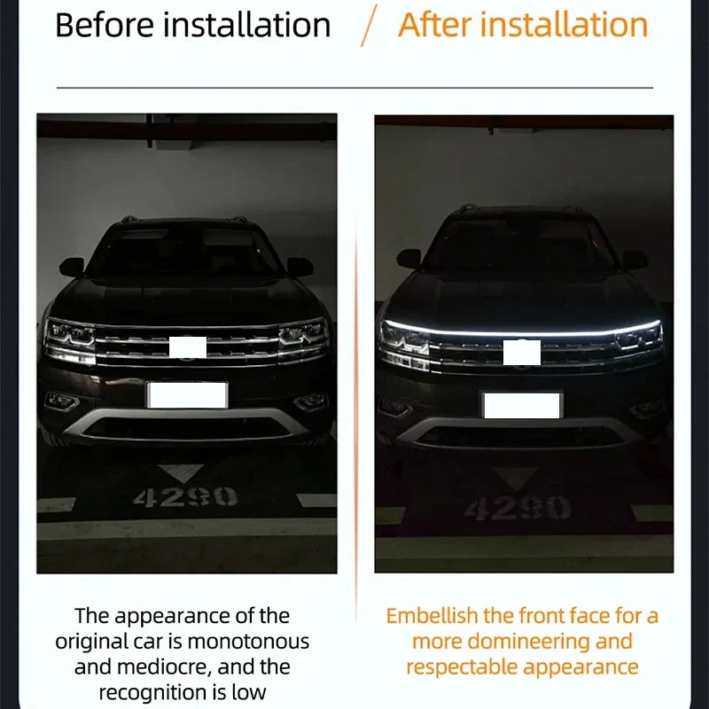 LED Daytime Running Light Starting Car Hood Door Decorative Lights DRL Auto Engine Hood Guide Decorative Ambient Lamp 12V