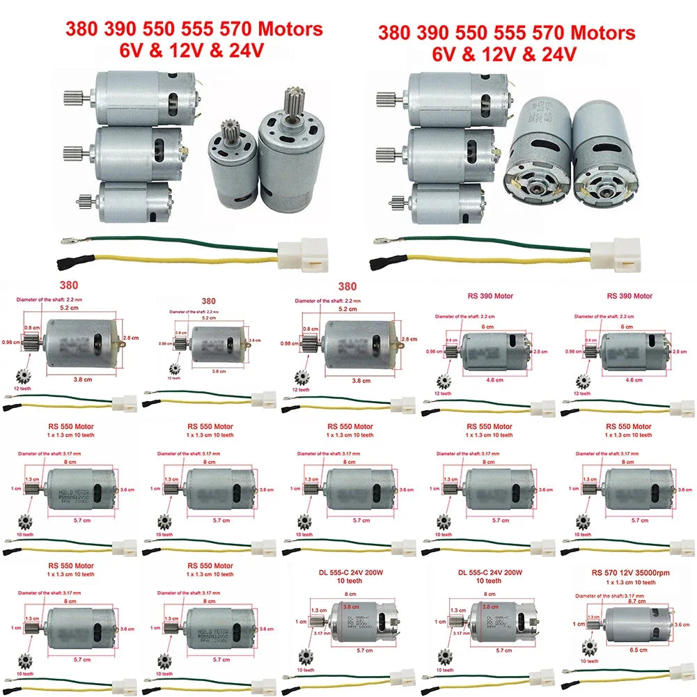 Motors For Kids Electric Car RS550 RS390 RS380 24V 12V 6V DL555 10/12 Teeth Children's Electric Vehicle Motor Replace Tool Part