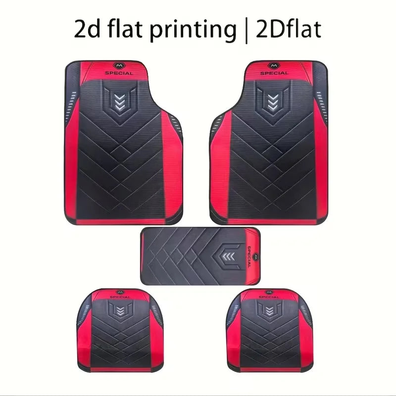 5-Pack Universal Sword-Edged Car Floor Mats – Flat 2D Style, Ideal for Car Interior Protection, Compatible with Most Vehicles